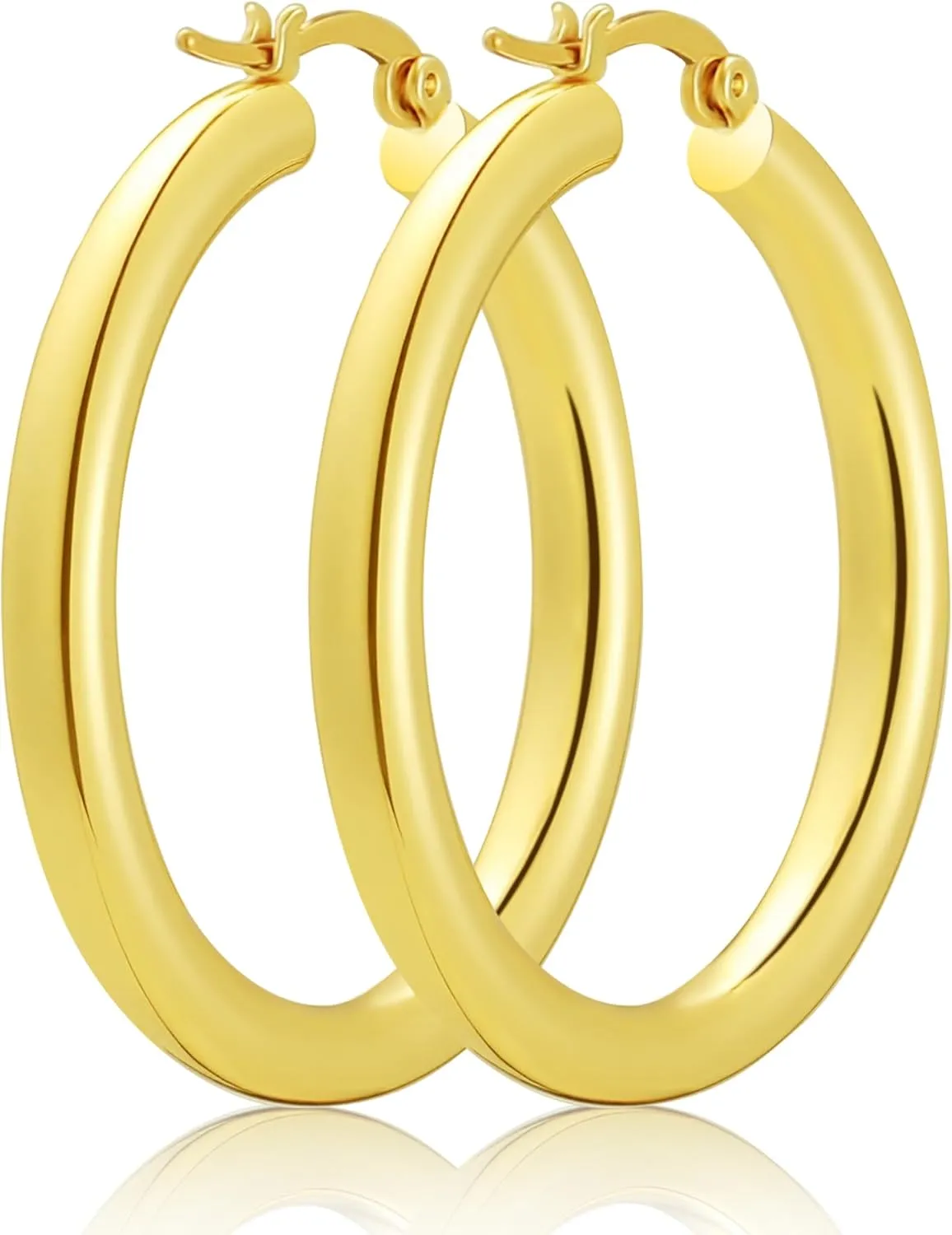 Hoop Earrings for Women, 18K Gold Plated Hoops Earrings, Hypoallergenic Lightweight Comfort Hollow Tube Hoops with Secure Push Lock, Chunky and Sleek Gold Hoops Large Earrings 40MM