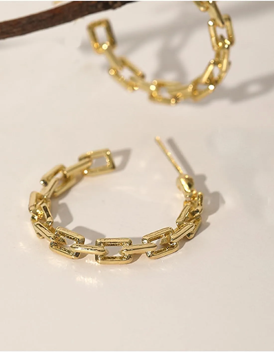 Hoop Earrings for Women - Chain Hoop Earrings Gold/White Gold - Link Hoop Stud Earrings
