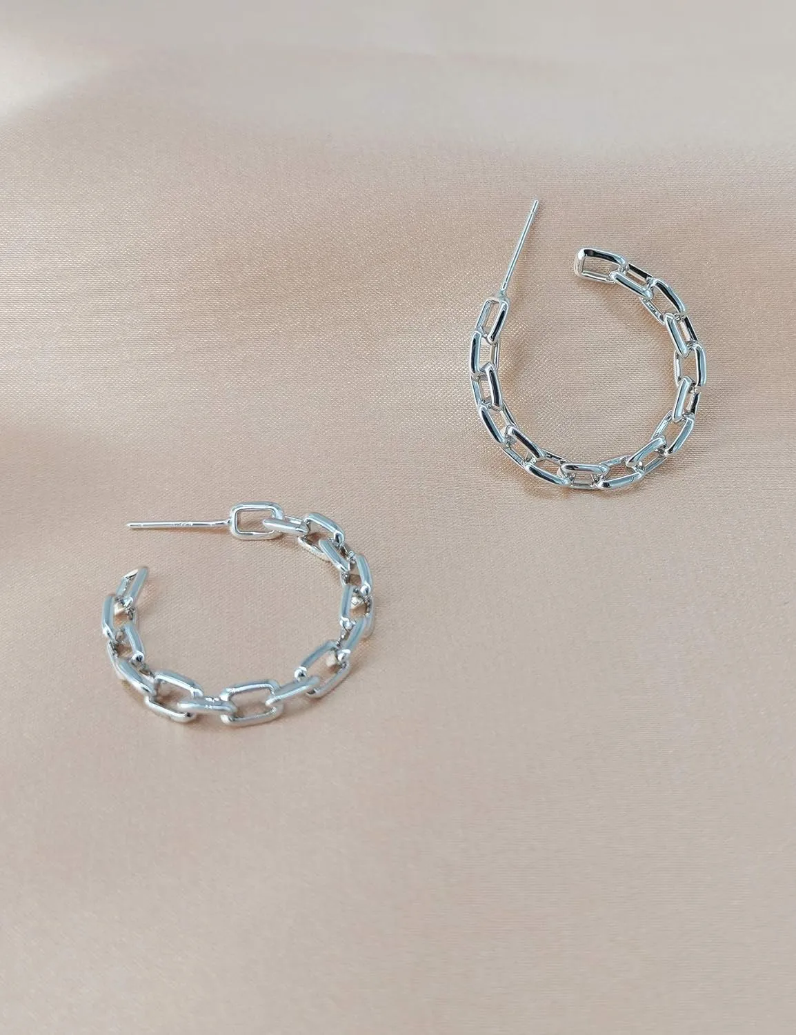 Hoop Earrings for Women - Chain Hoop Earrings Gold/White Gold - Link Hoop Stud Earrings
