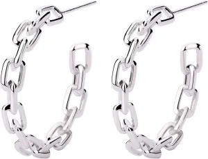 Hoop Earrings for Women - Chain Hoop Earrings Gold/White Gold - Link Hoop Stud Earrings