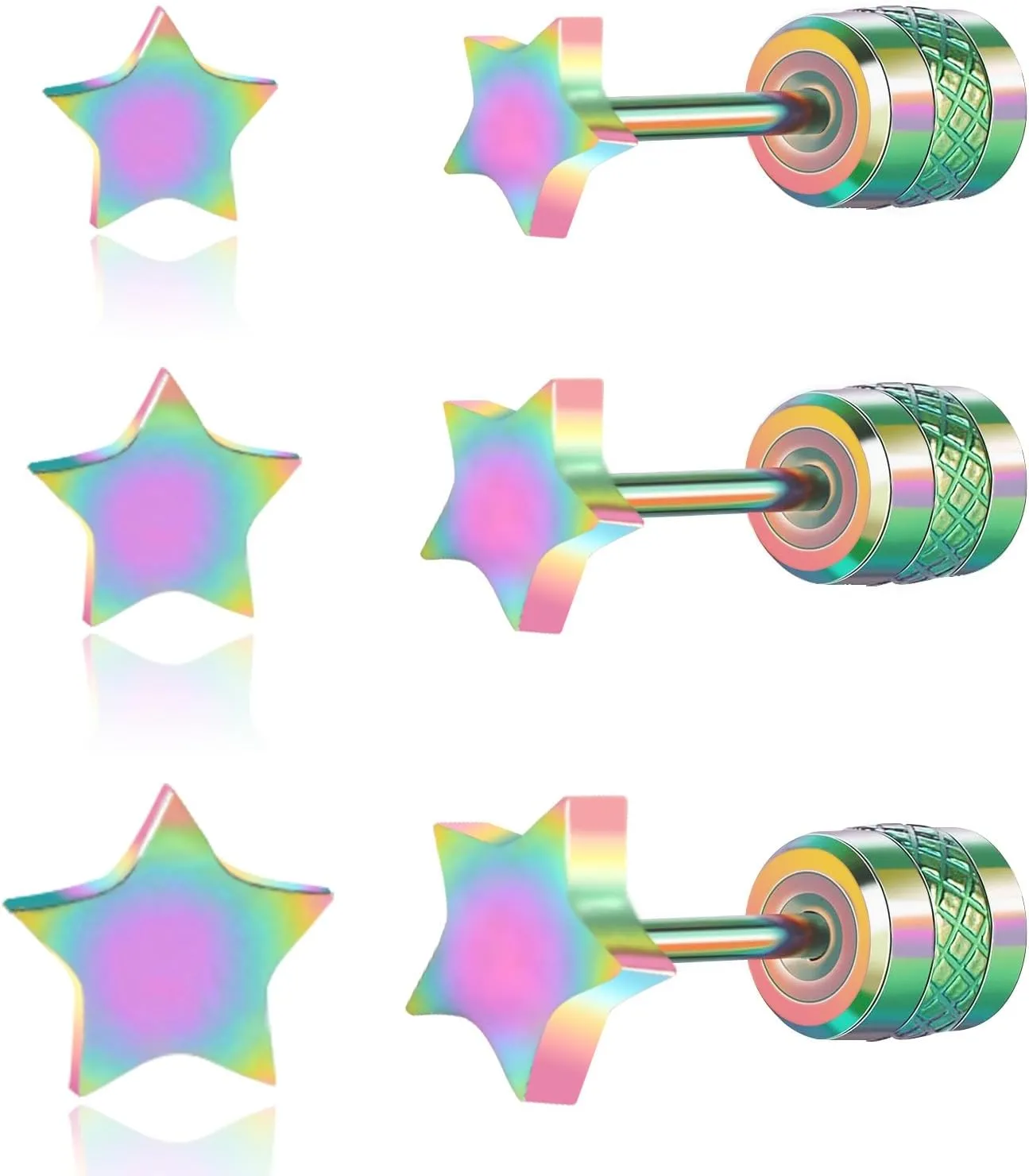 Hopply Screw on Earring Backs for Women,Hypoallergenic Surgical Steel Stud Earrings Ball Star Circle Simple Geometric Cartilage Helix Flat Back Piercing Earrings