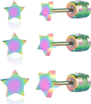 Hopply Screw on Earring Backs for Women,Hypoallergenic Surgical Steel Stud Earrings Ball Star Circle Simple Geometric Cartilage Helix Flat Back Piercing Earrings
