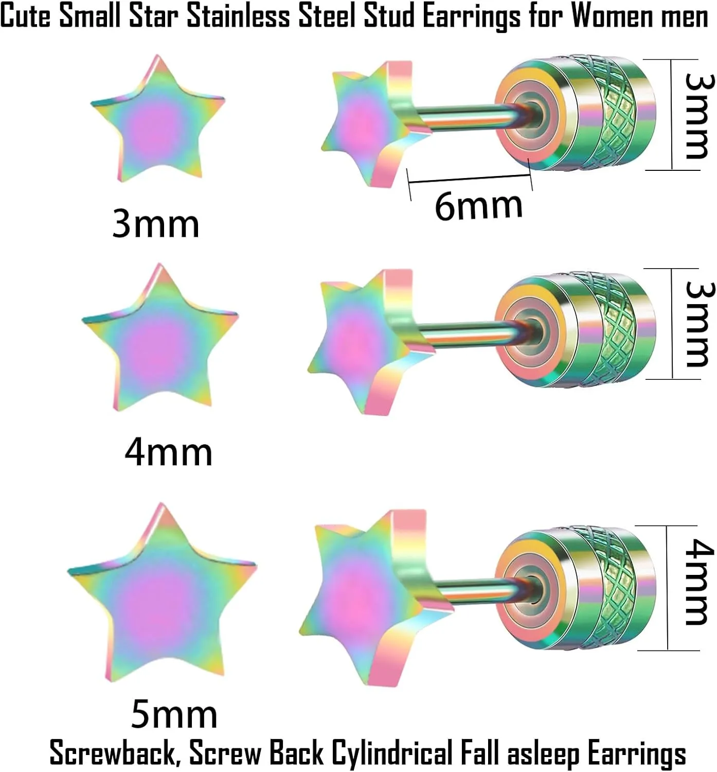 Hopply Screw on Earring Backs for Women,Hypoallergenic Surgical Steel Stud Earrings Ball Star Circle Simple Geometric Cartilage Helix Flat Back Piercing Earrings