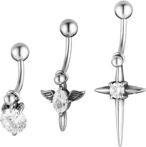 HZMAN Belly Button Rings for Women 14G Surgical Steel Belly Rings Cubic Zirconia Belly Rings Navel Piercing Jewelry