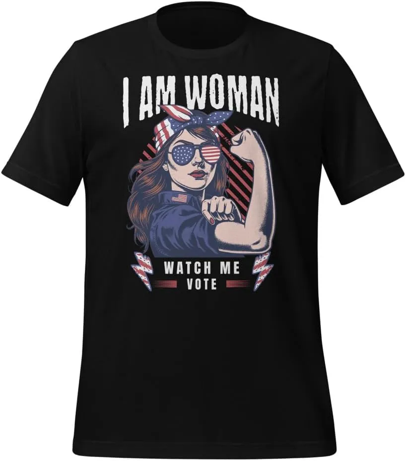 I am Woman Watch Me Vote 2024 Presidential Shirt for Women Girls Daughter Casual Tshirt, Crewneck