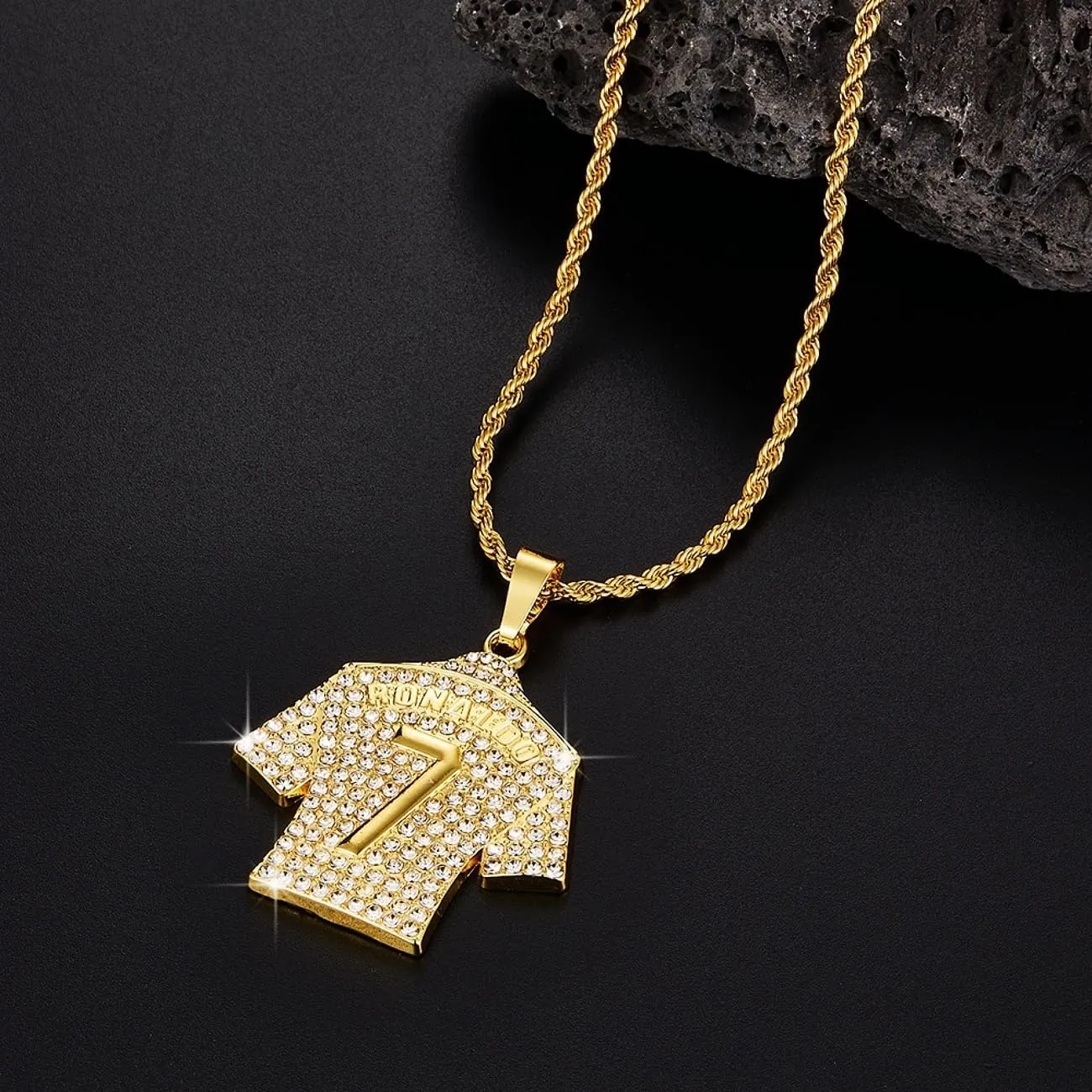 Iced Out Chain for men CZ Soccer Football No.7 Jersey Pendant Necklace for men Footballer Necklace Anthletes Sports style Hip Hop Punk Iced Out Jewelry men jewelry Cuban Link chain for men sports