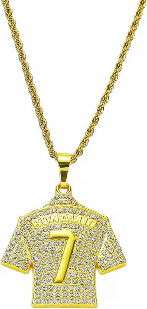 Iced Out Chain for men CZ Soccer Football No.7 Jersey Pendant Necklace for men Footballer Necklace Anthletes Sports style Hip Hop Punk Iced Out Jewelry men jewelry Cuban Link chain for men sports