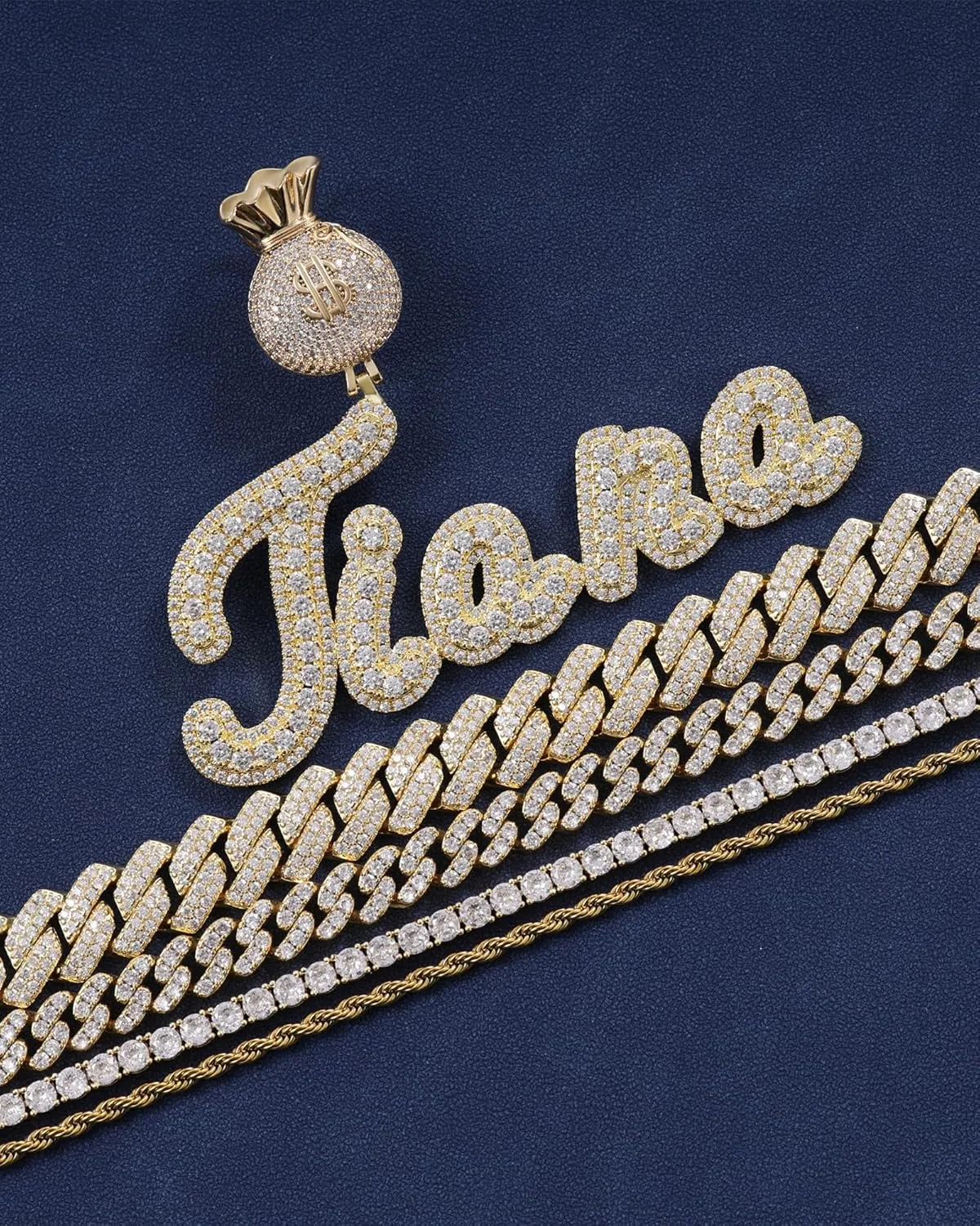 Iced Out Custom Name Necklace Personalized with Cuban Link Chain for Men and Women, Hip Hop 14k Real Gold Plated Initial Letter Pendant Necklaces, Handmade Customized Nameplate Jewelry for Rappers
