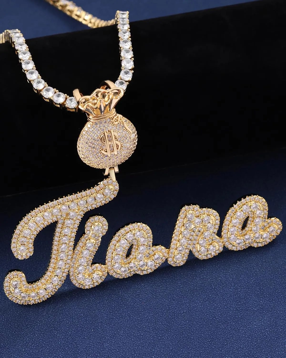 Iced Out Custom Name Necklace Personalized with Cuban Link Chain for Men and Women, Hip Hop 14k Real Gold Plated Initial Letter Pendant Necklaces, Handmade Customized Nameplate Jewelry for Rappers
