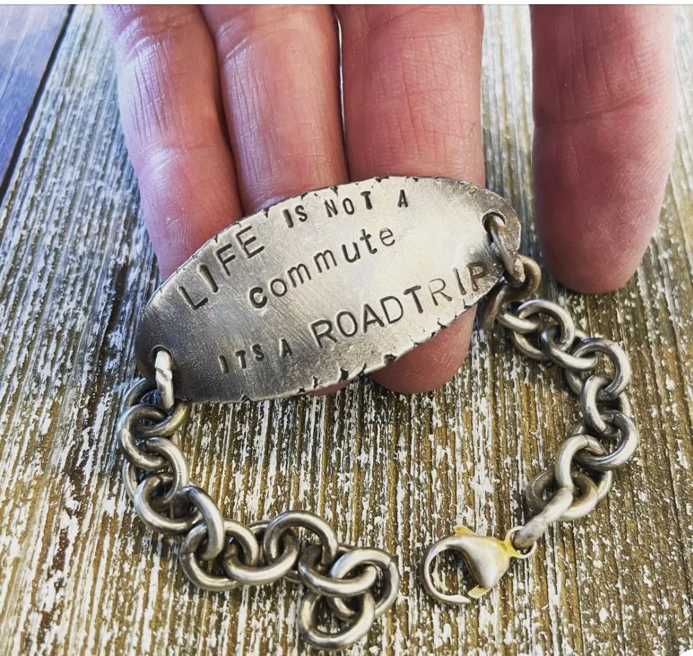 IDB8 - Sterling Silver ID Bracelet Quote: "Life is Not a Commute. It's a Roadtrip", Custom ID Bracelet