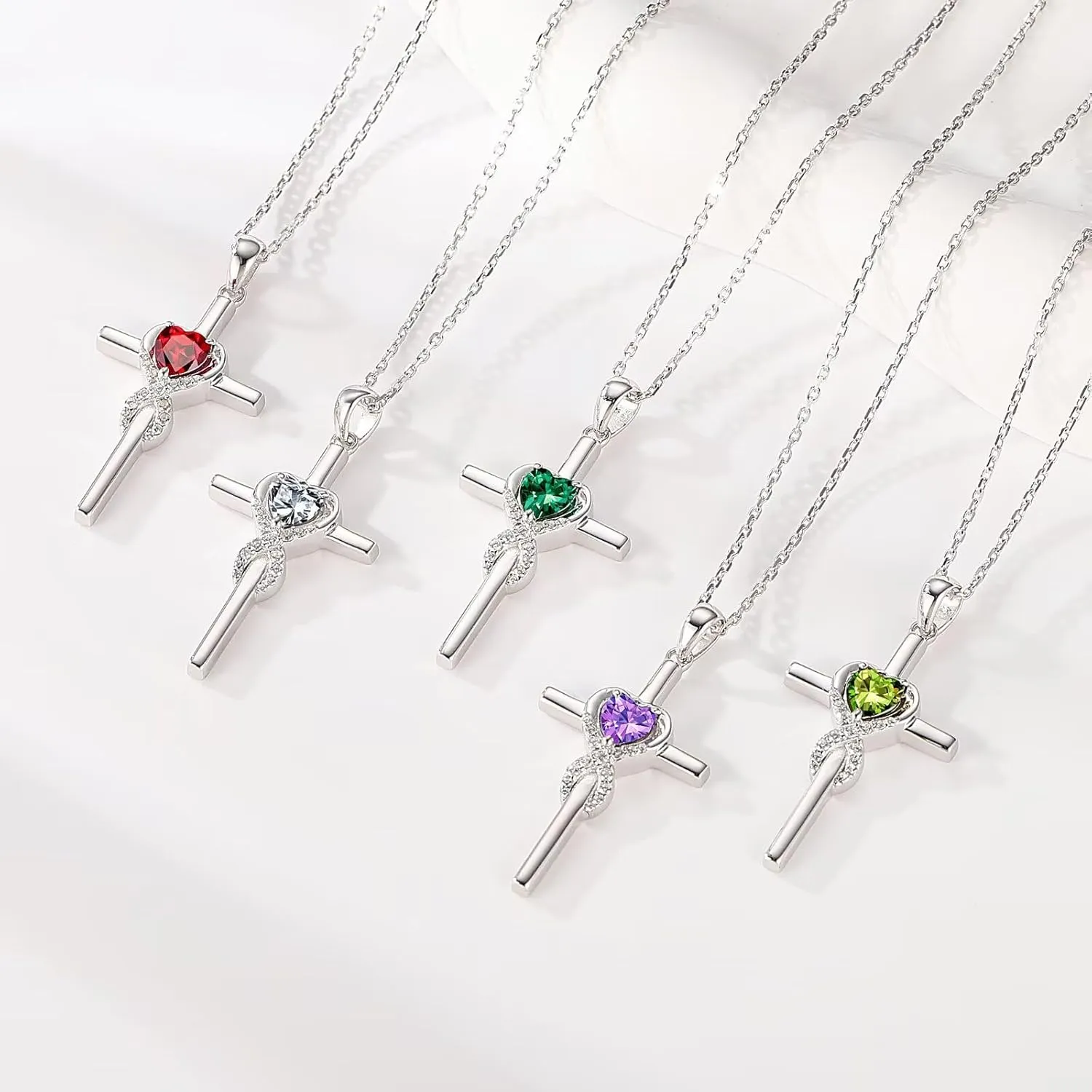 Iefil Cross Necklace for Women - 925 Sterling Silver Birthstone Necklace Jewelry Gifts for Women Wife