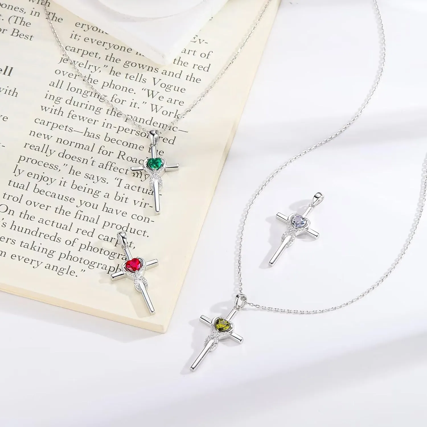 Iefil Cross Necklace for Women - 925 Sterling Silver Birthstone Necklace Jewelry Gifts for Women Wife