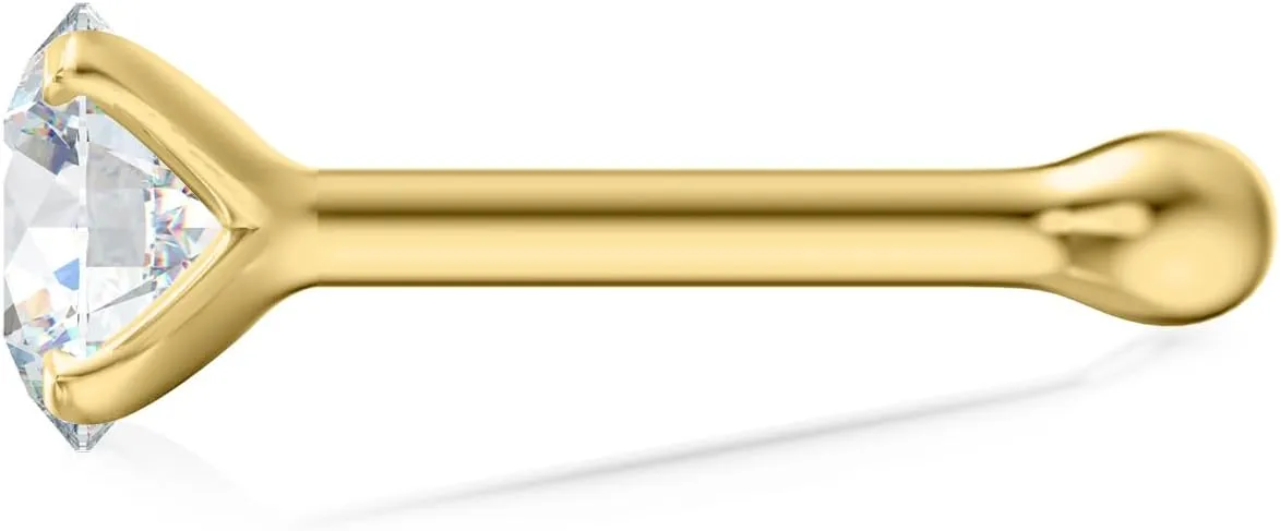IGI Certified 14K Gold Diamond Nose Studs for Women Men | 20 Gauge Ball Diamond Nose Rings | 1.5mm, 1.7mm, 2mm Nose Piercing Studs | Body Piercing Jewelry in I-J Color, I2-I3 Clarity