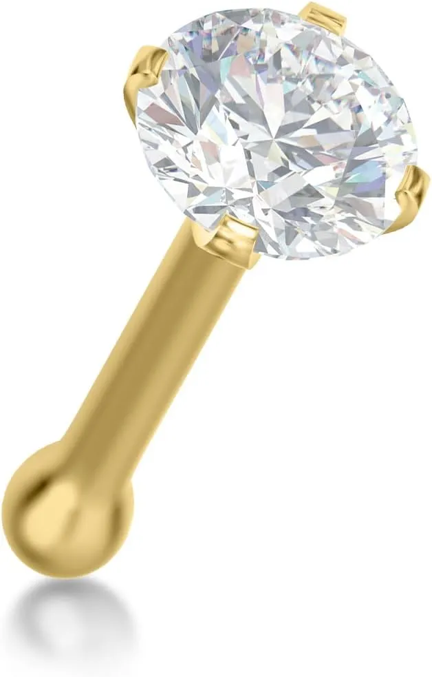 IGI Certified 14K Gold Diamond Nose Studs for Women Men | 20 Gauge Ball Diamond Nose Rings | 1.5mm, 1.7mm, 2mm Nose Piercing Studs | Body Piercing Jewelry in I-J Color, I2-I3 Clarity