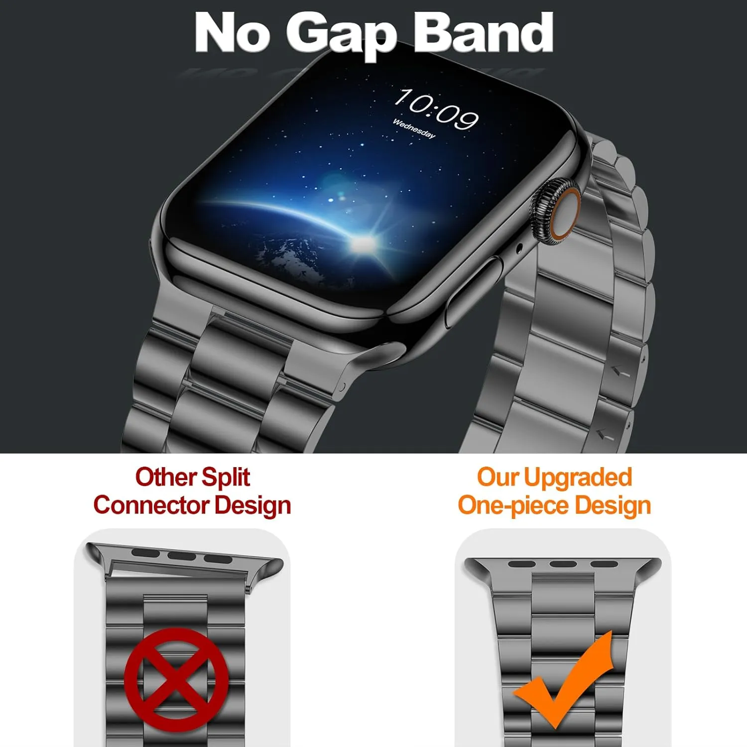 iiteeology Lightweight Stainless Steel Band Designed for Apple Watch Ultra 2 & Ultra, Series 1-10, 46mm, 45mm, 44mm, 42mm, Replacement iWatch Bands for Men & Women,Space Gray