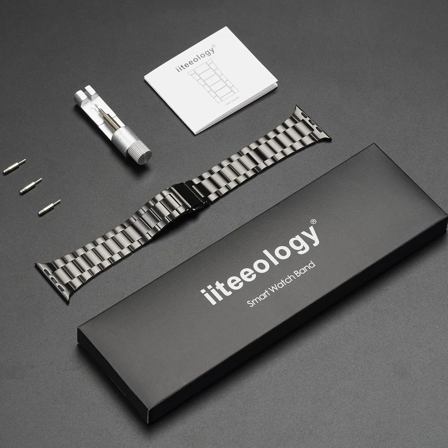 iiteeology Lightweight Stainless Steel Band Designed for Apple Watch Ultra 2 & Ultra, Series 1-10, 46mm, 45mm, 44mm, 42mm, Replacement iWatch Bands for Men & Women,Space Gray