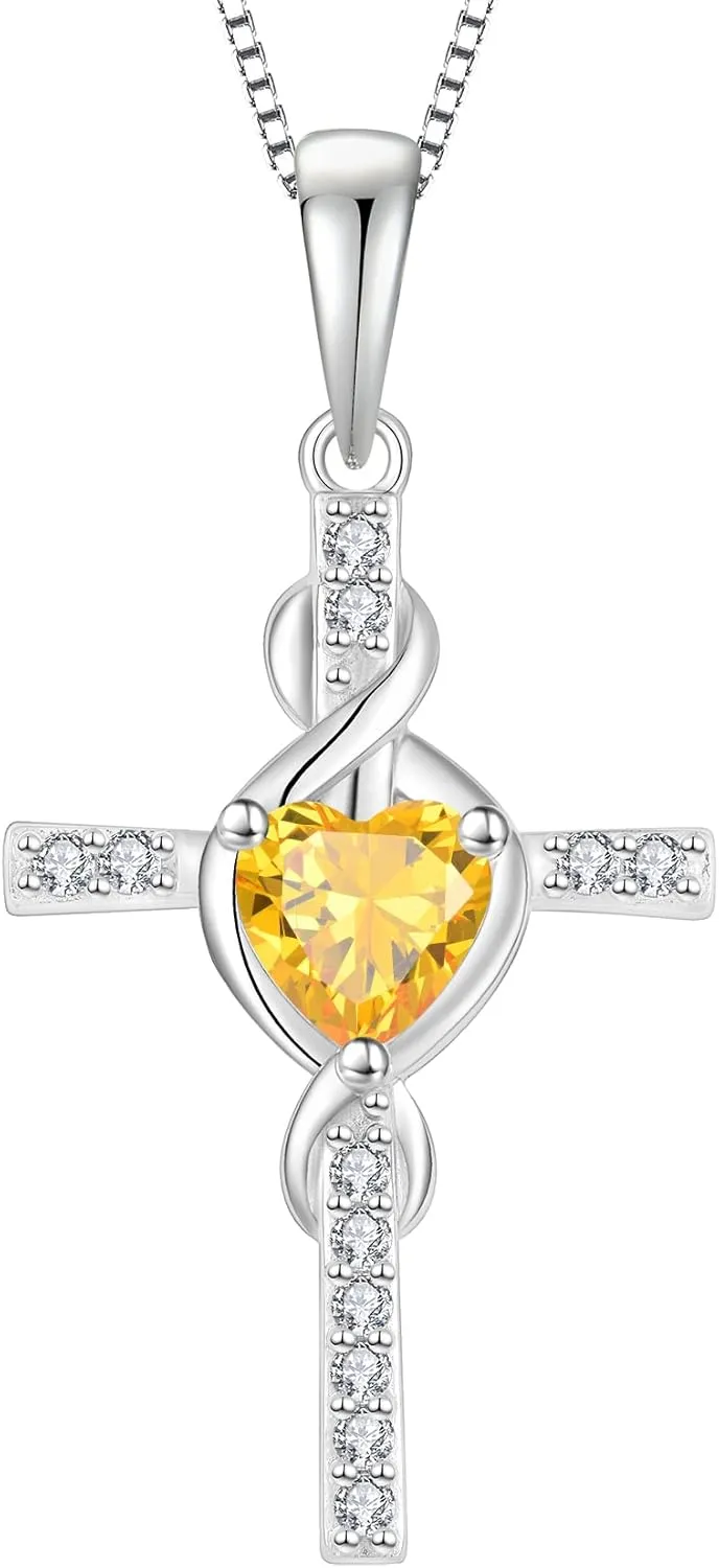 Infinity Cross Necklace 925 Sterling Silver Crucifix Christian Religious Pendant Birthstone Jewelry Gifts for Women