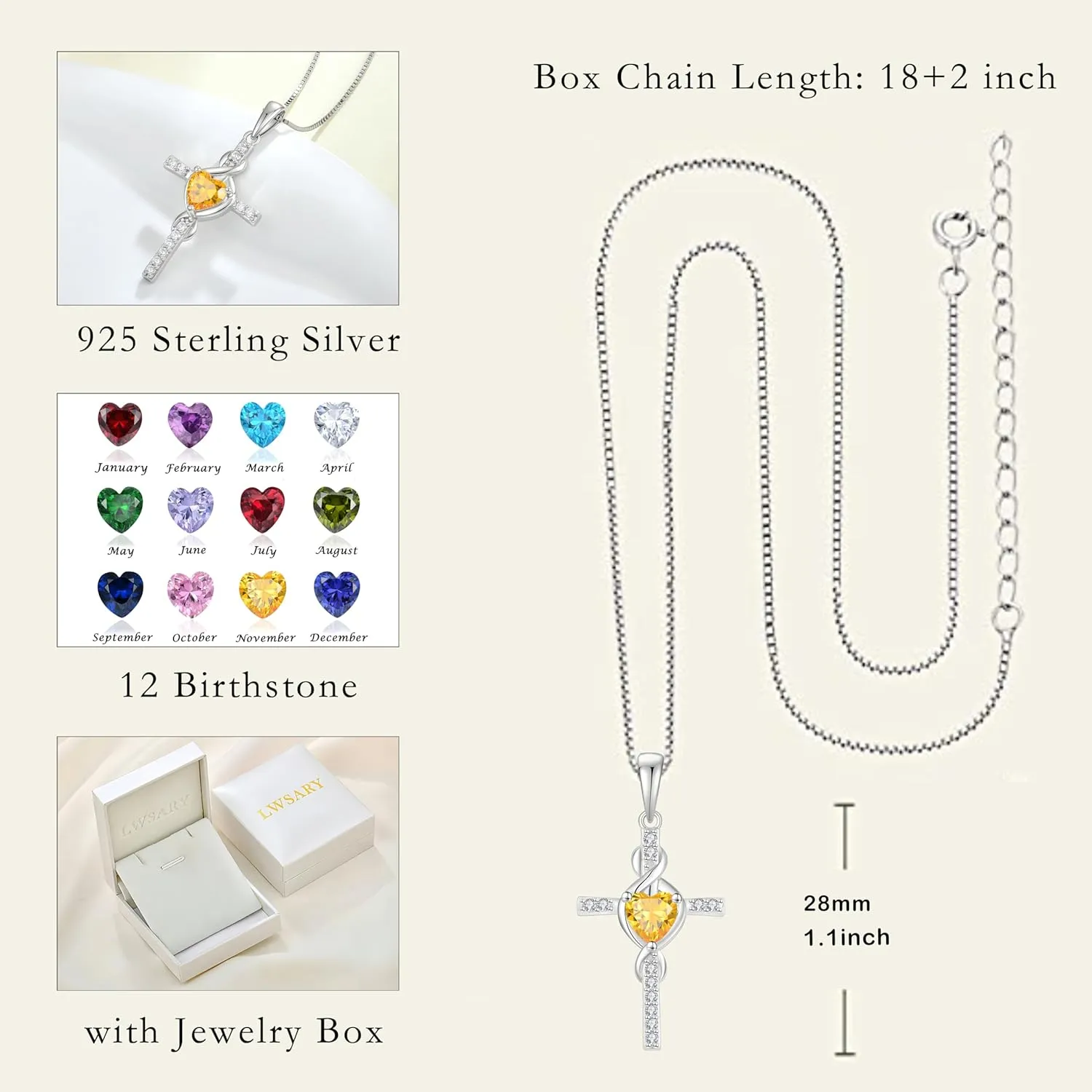 Infinity Cross Necklace 925 Sterling Silver Crucifix Christian Religious Pendant Birthstone Jewelry Gifts for Women
