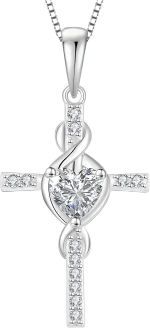 Infinity Cross Necklace 925 Sterling Silver Crucifix Christian Religious Pendant Birthstone Jewelry Gifts for Women