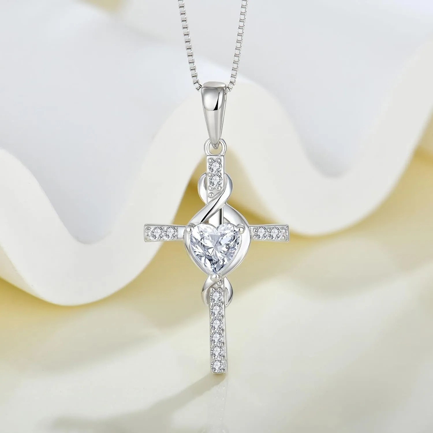 Infinity Cross Necklace 925 Sterling Silver Crucifix Christian Religious Pendant Birthstone Jewelry Gifts for Women
