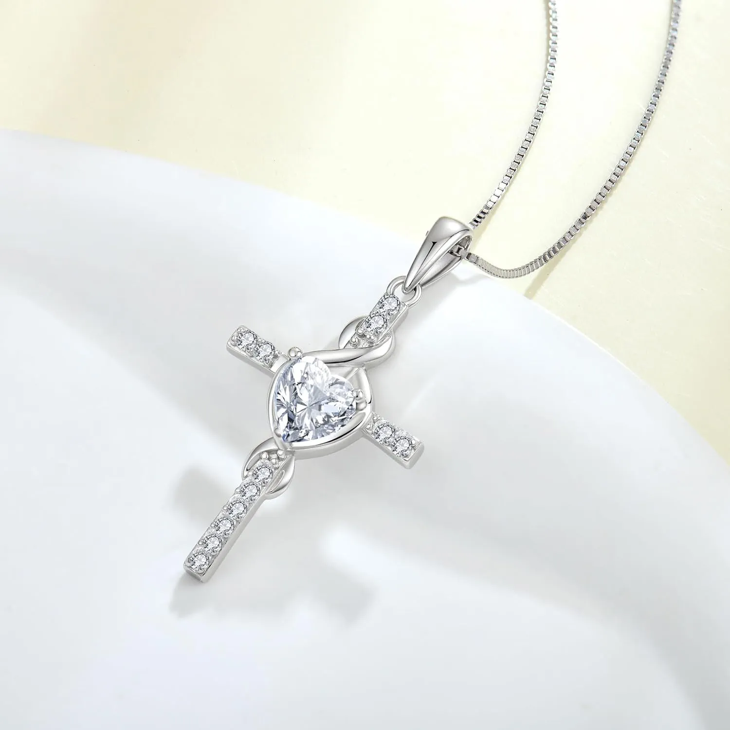 Infinity Cross Necklace 925 Sterling Silver Crucifix Christian Religious Pendant Birthstone Jewelry Gifts for Women