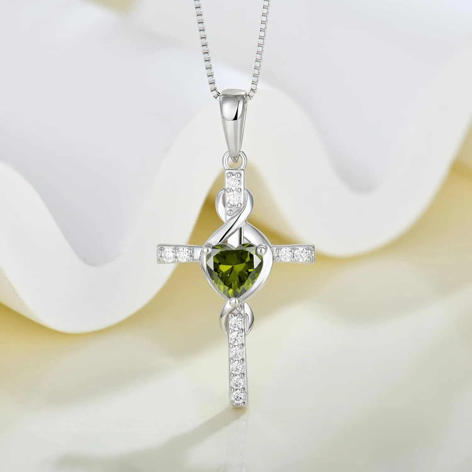 Infinity Cross Necklace 925 Sterling Silver Crucifix Christian Religious Pendant Birthstone Jewelry Gifts for Women