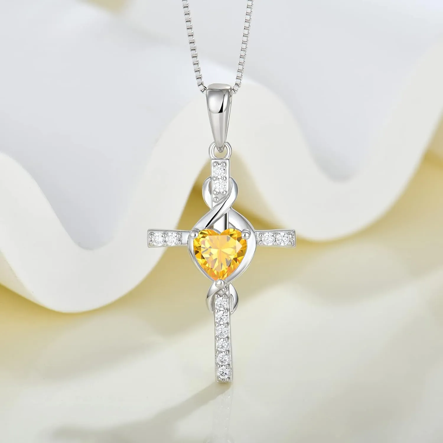Infinity Cross Necklace 925 Sterling Silver Crucifix Christian Religious Pendant Birthstone Jewelry Gifts for Women