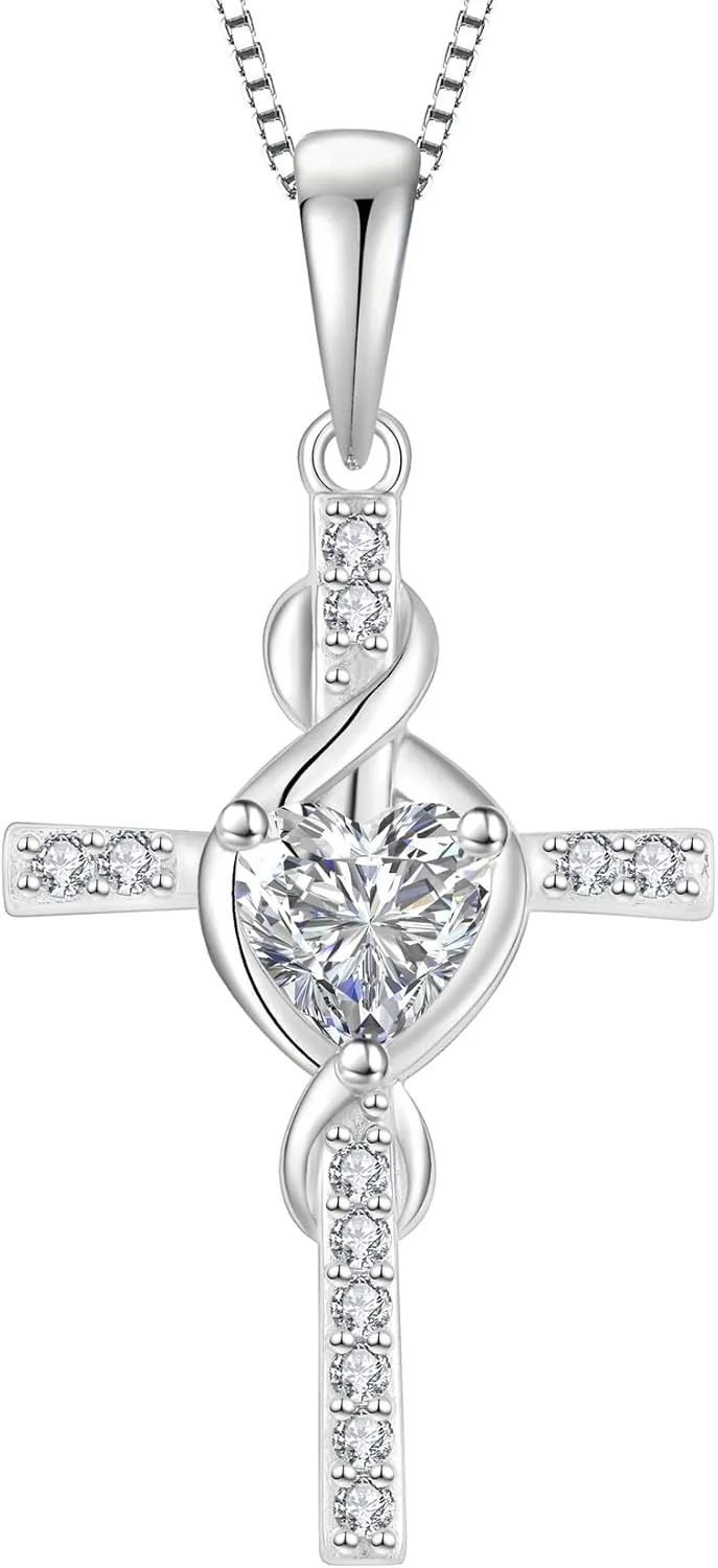 Infinity Cross Necklace 925 Sterling Silver Crucifix Christian Religious Pendant Birthstone Jewelry Gifts for Women