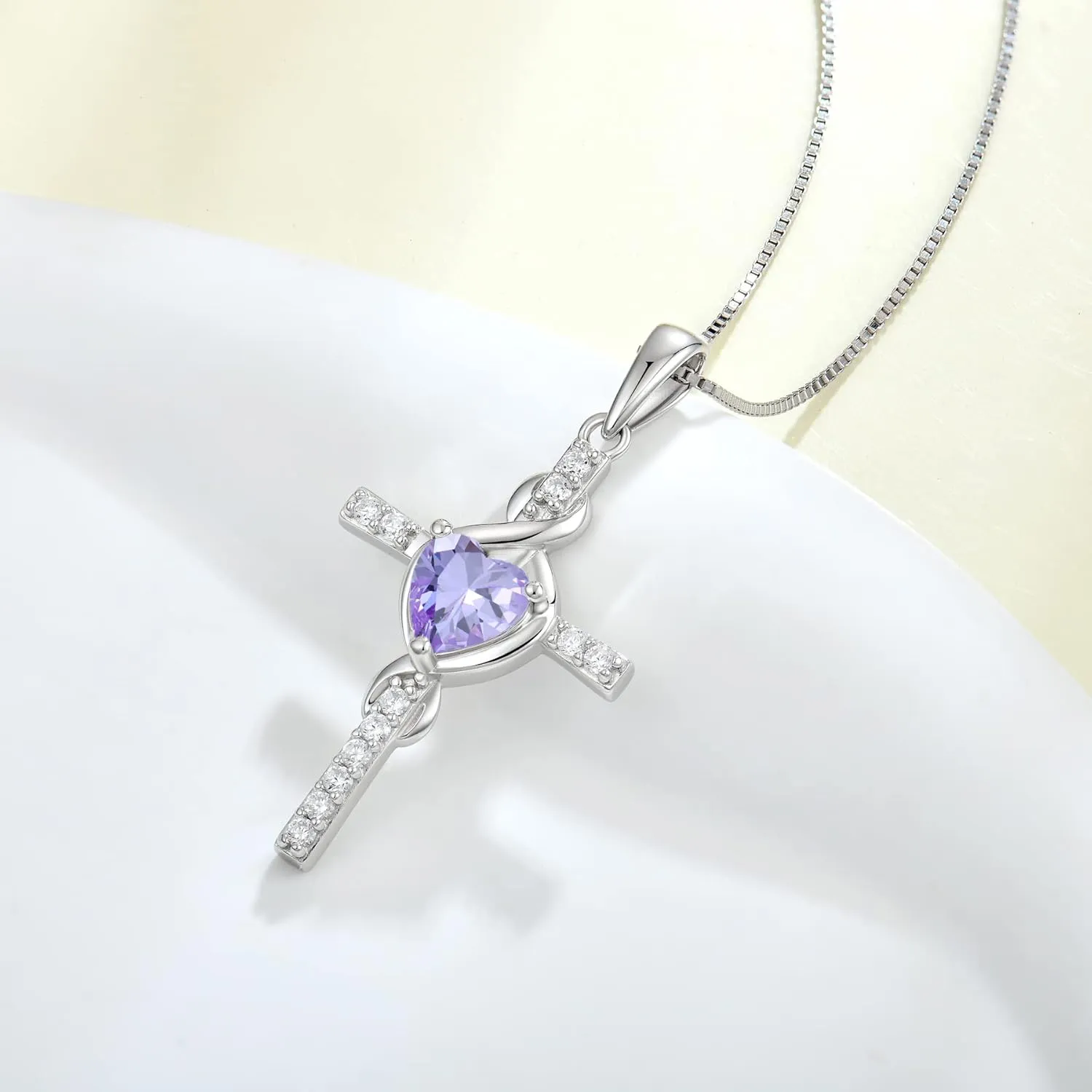 Infinity Cross Necklace 925 Sterling Silver Crucifix Christian Religious Pendant Birthstone Jewelry Gifts for Women