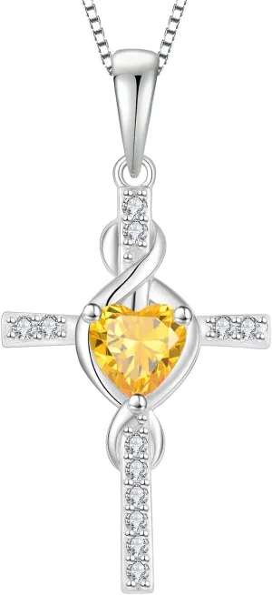 Infinity Cross Necklace 925 Sterling Silver Crucifix Christian Religious Pendant Birthstone Jewelry Gifts for Women