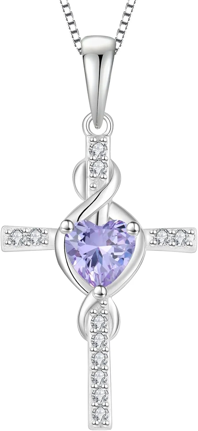 Infinity Cross Necklace 925 Sterling Silver Crucifix Christian Religious Pendant Birthstone Jewelry Gifts for Women