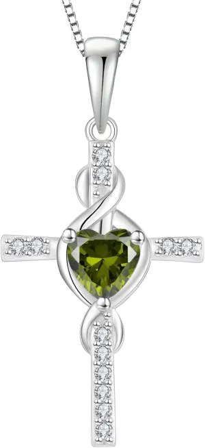 Infinity Cross Necklace 925 Sterling Silver Crucifix Christian Religious Pendant Birthstone Jewelry Gifts for Women