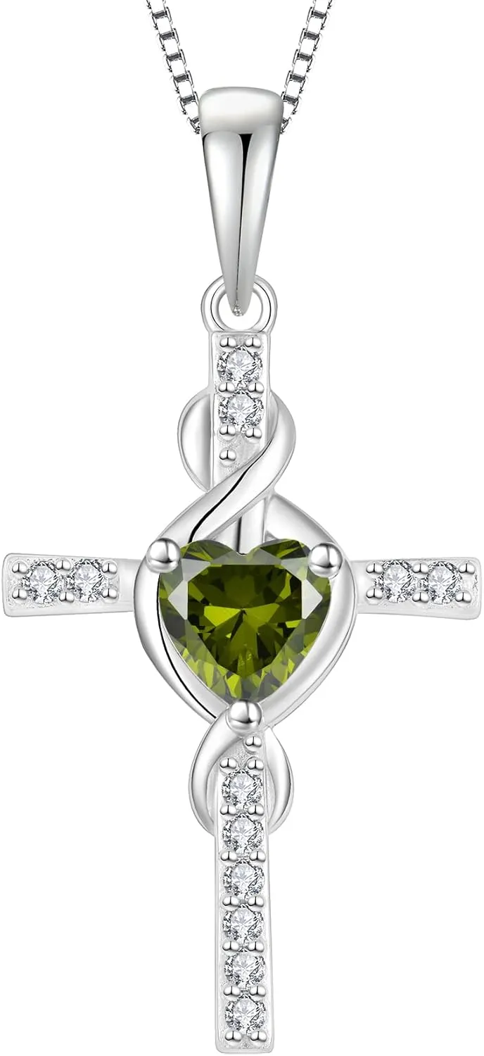 Infinity Cross Necklace 925 Sterling Silver Crucifix Christian Religious Pendant Birthstone Jewelry Gifts for Women