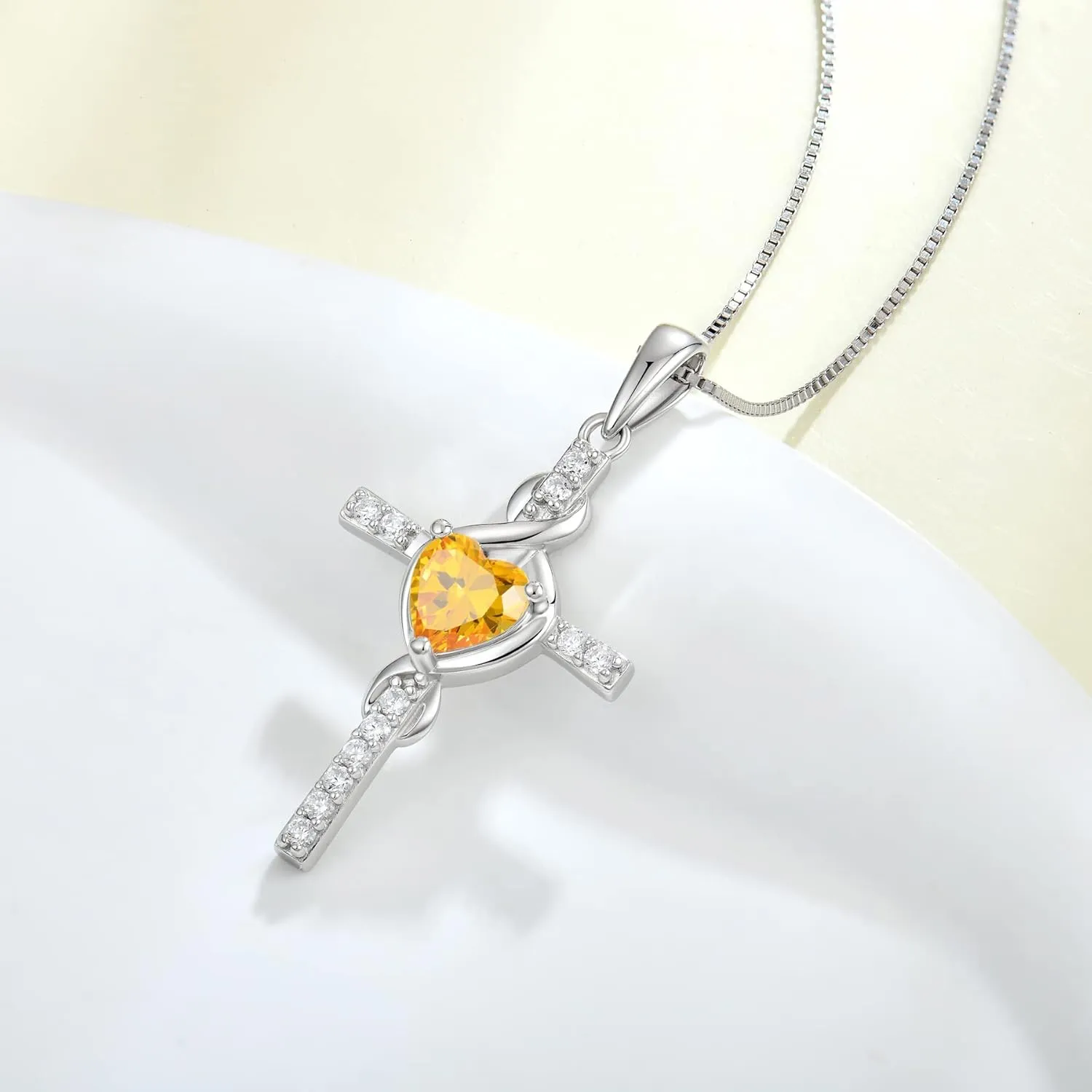 Infinity Cross Necklace 925 Sterling Silver Crucifix Christian Religious Pendant Birthstone Jewelry Gifts for Women
