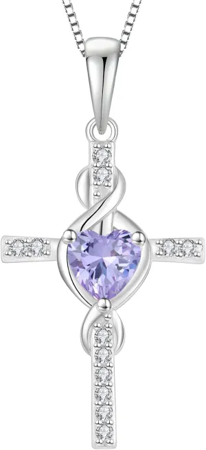 Infinity Cross Necklace 925 Sterling Silver Crucifix Christian Religious Pendant Birthstone Jewelry Gifts for Women