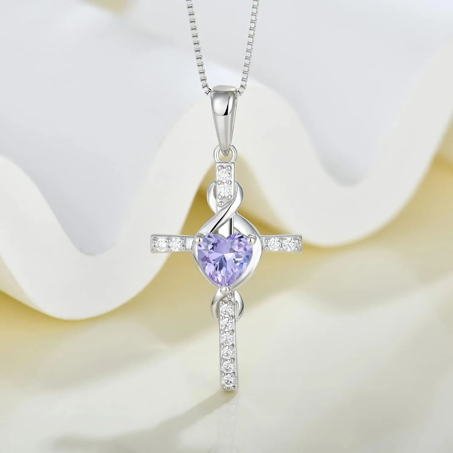 Infinity Cross Necklace 925 Sterling Silver Crucifix Christian Religious Pendant Birthstone Jewelry Gifts for Women