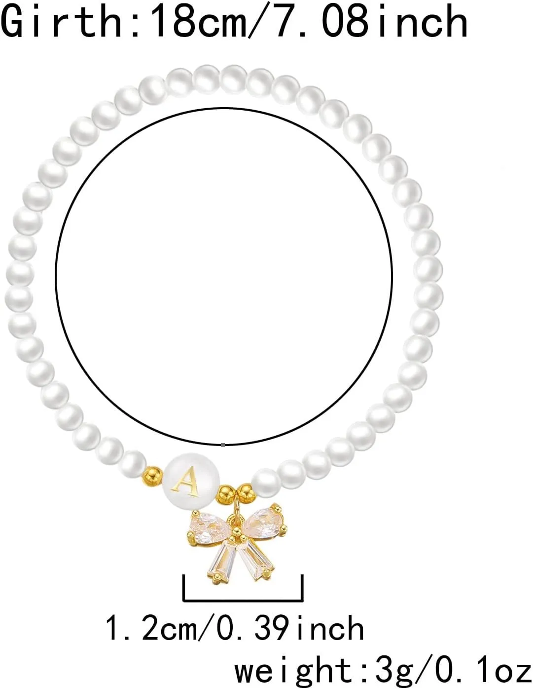 Initial Bracelets A-Z 26 Letters Pearl Bracelet with Bow Charms for Women Rhinestone Bow Bracelets Adjustable Jewelry for Mom Daughter Birthday Gift