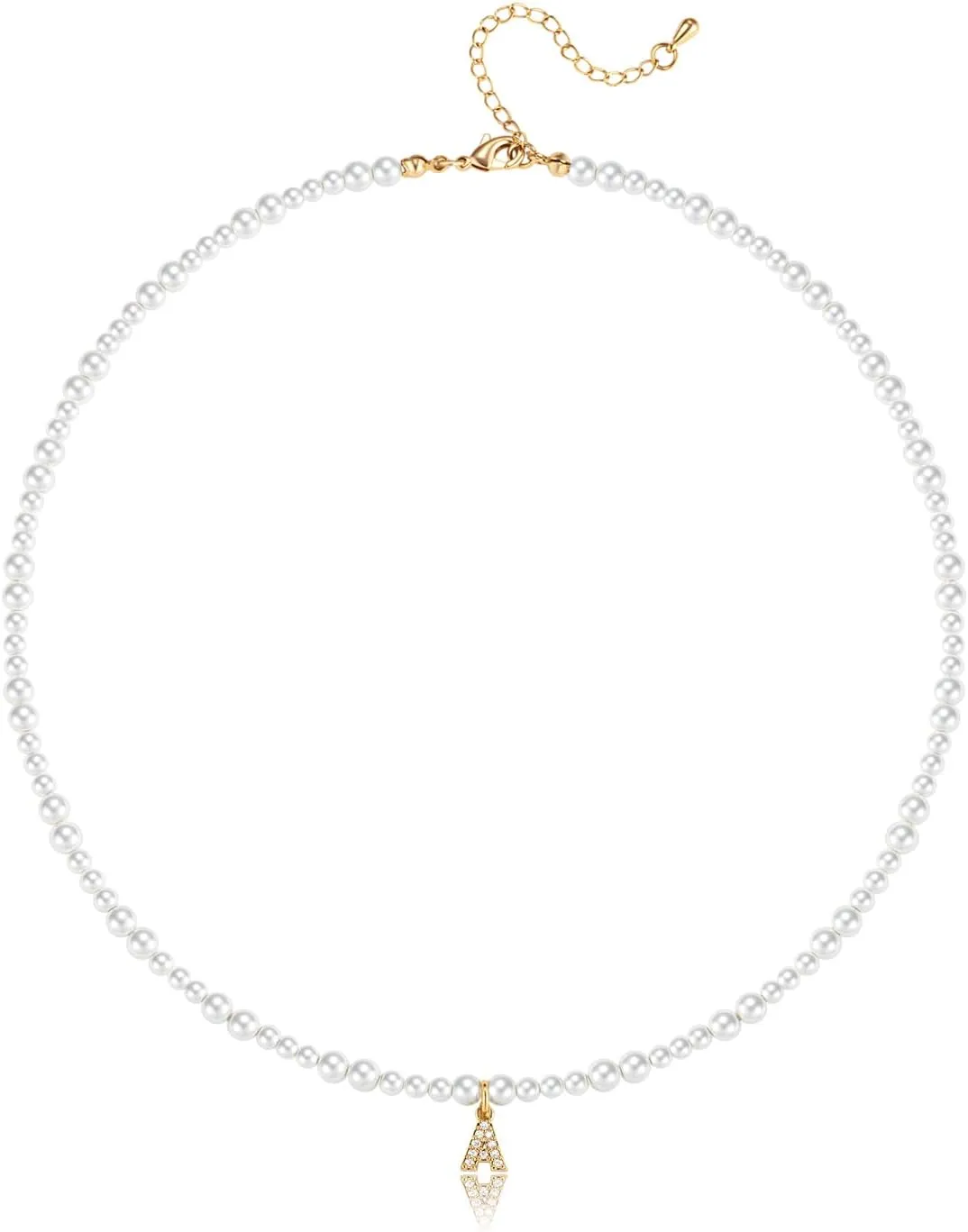 Initial Pearl Necklaces for Women 14K Gold Plated Dainty Pearl Chain Necklace Initial Charm Pendant Pearl Choker Jewelry
