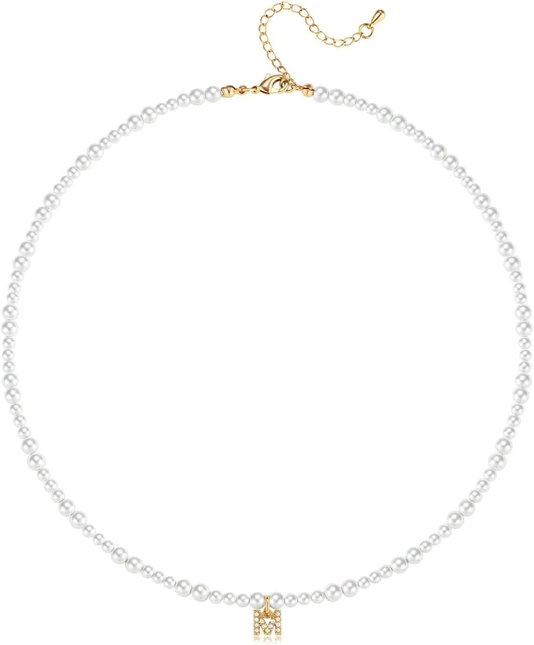 Initial Pearl Necklaces for Women 14K Gold Plated Dainty Pearl Chain Necklace Initial Charm Pendant Pearl Choker Jewelry