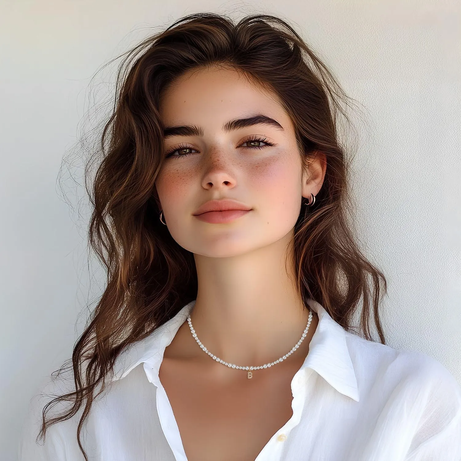 Initial Pearl Necklaces for Women 14K Gold Plated Dainty Pearl Chain Necklace Initial Charm Pendant Pearl Choker Jewelry
