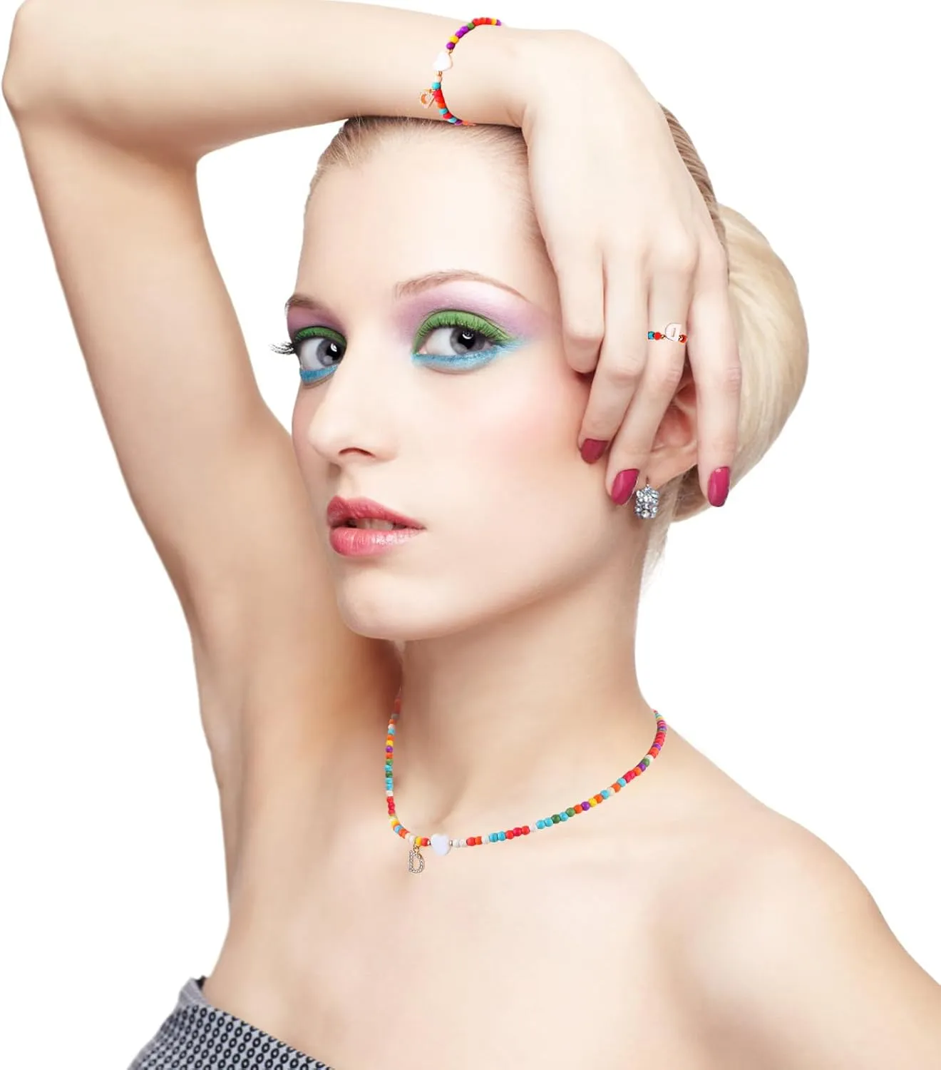 Initials colorful beaded necklaces, bracelets and rings for girls,teen girl gifts trendy stuff,Graduation Gifts for girl