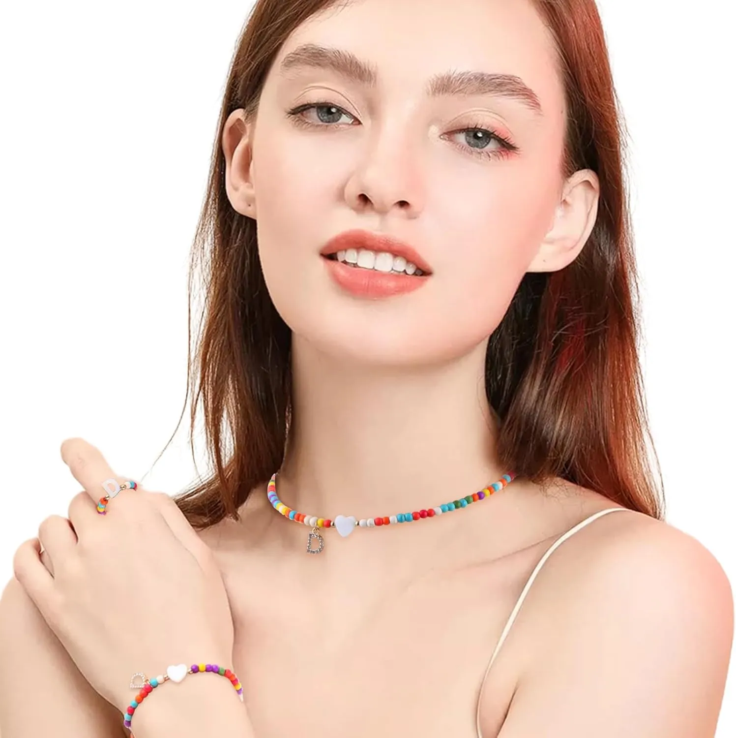 Initials colorful beaded necklaces, bracelets and rings for girls,teen girl gifts trendy stuff,Graduation Gifts for girl