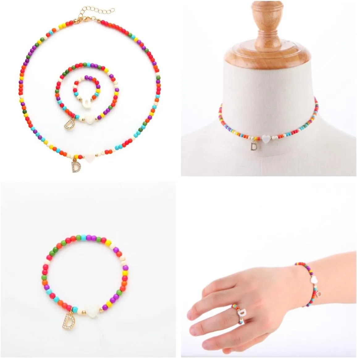 Initials colorful beaded necklaces, bracelets and rings for girls,teen girl gifts trendy stuff,Graduation Gifts for girl
