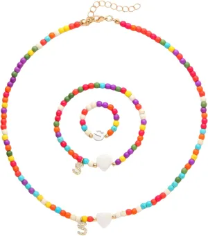 Initials colorful beaded necklaces, bracelets and rings for girls,teen girl gifts trendy stuff,Graduation Gifts for girl