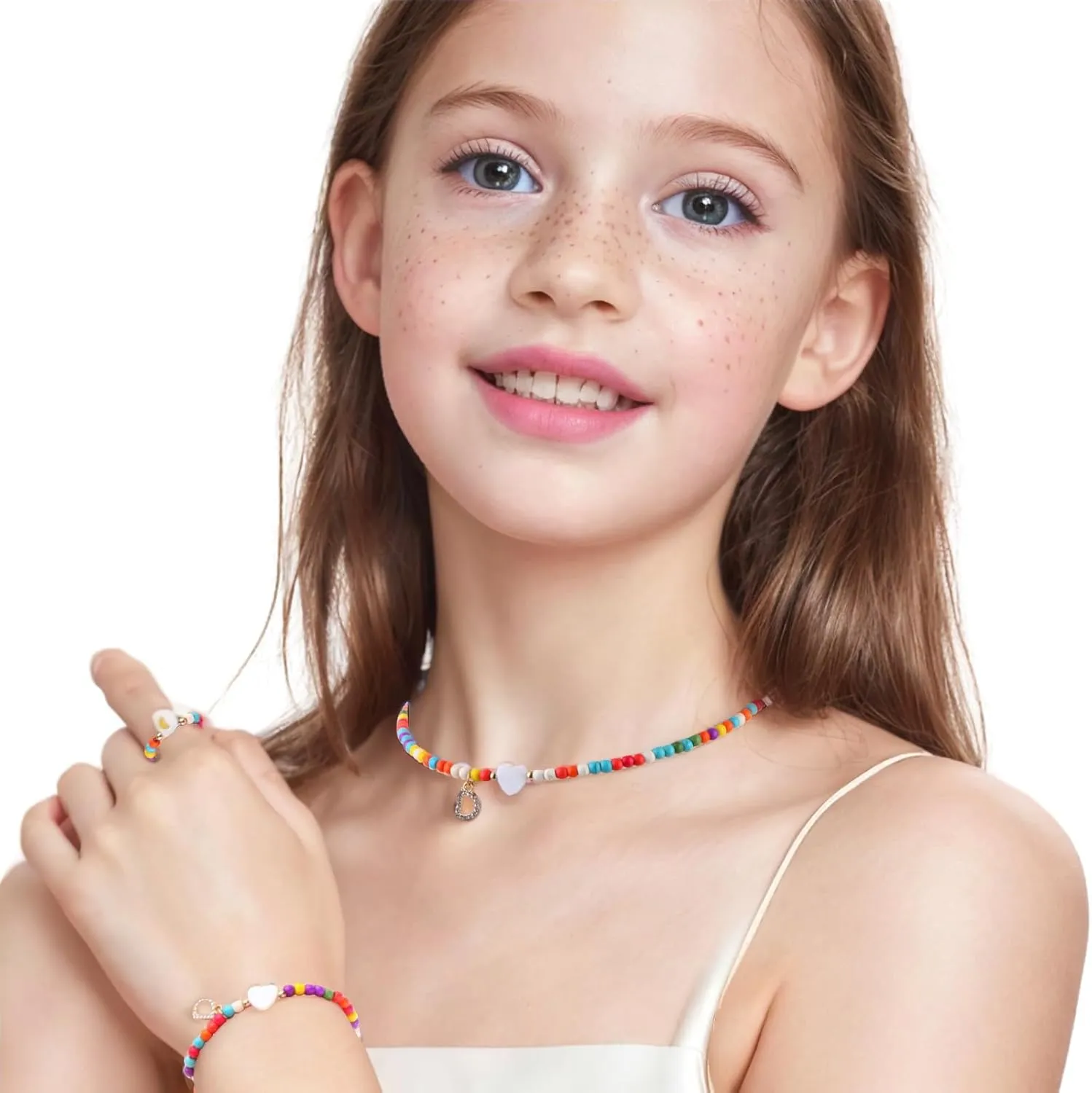 Initials colorful beaded necklaces, bracelets and rings for girls,teen girl gifts trendy stuff,Graduation Gifts for girl