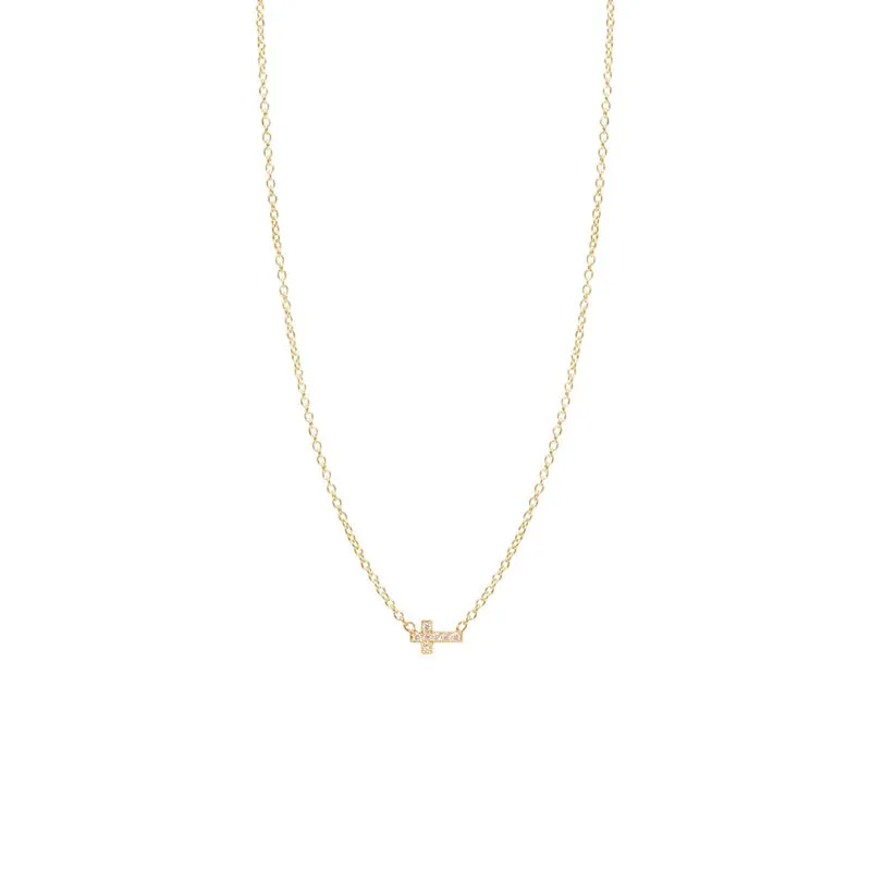 Itty Bitty Diamond Cross Necklace in Yellow Gold