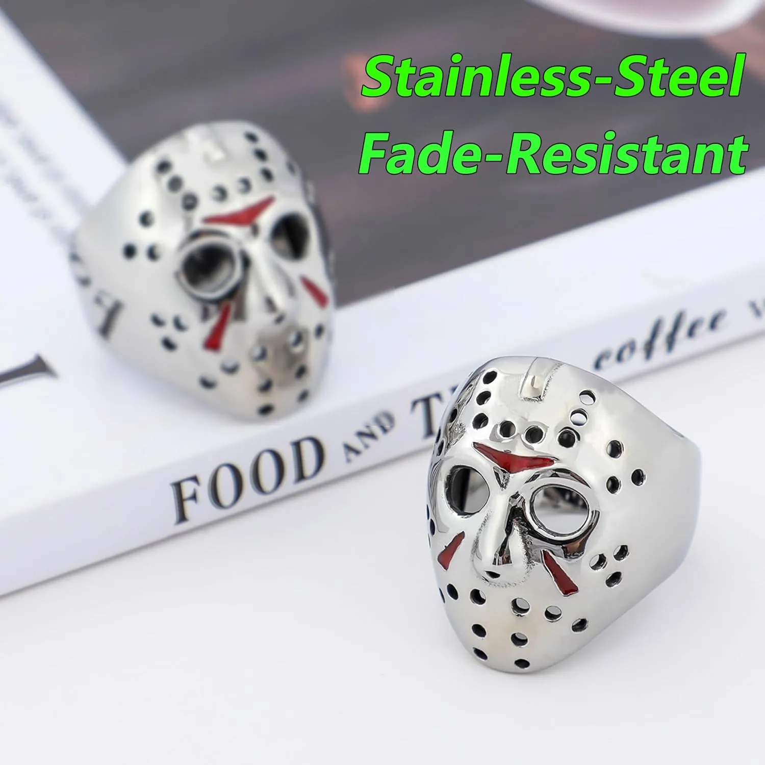 Jason Mask Ring Stainless Steel Rings for Women Mens Jason Ring Perfect Gifts for Halloween,Size 7-13,Fashion Punk Rings Jewelry Decorations