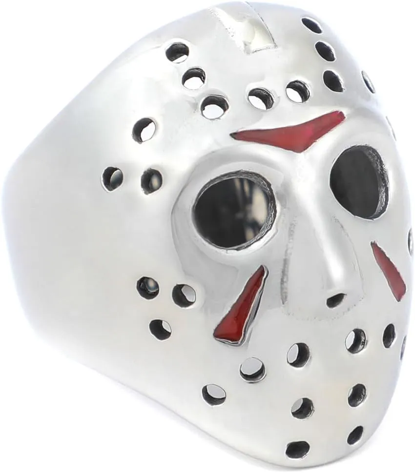 Jason Mask Ring Stainless Steel Rings for Women Mens Jason Ring Perfect Gifts for Halloween,Size 7-13,Fashion Punk Rings Jewelry Decorations