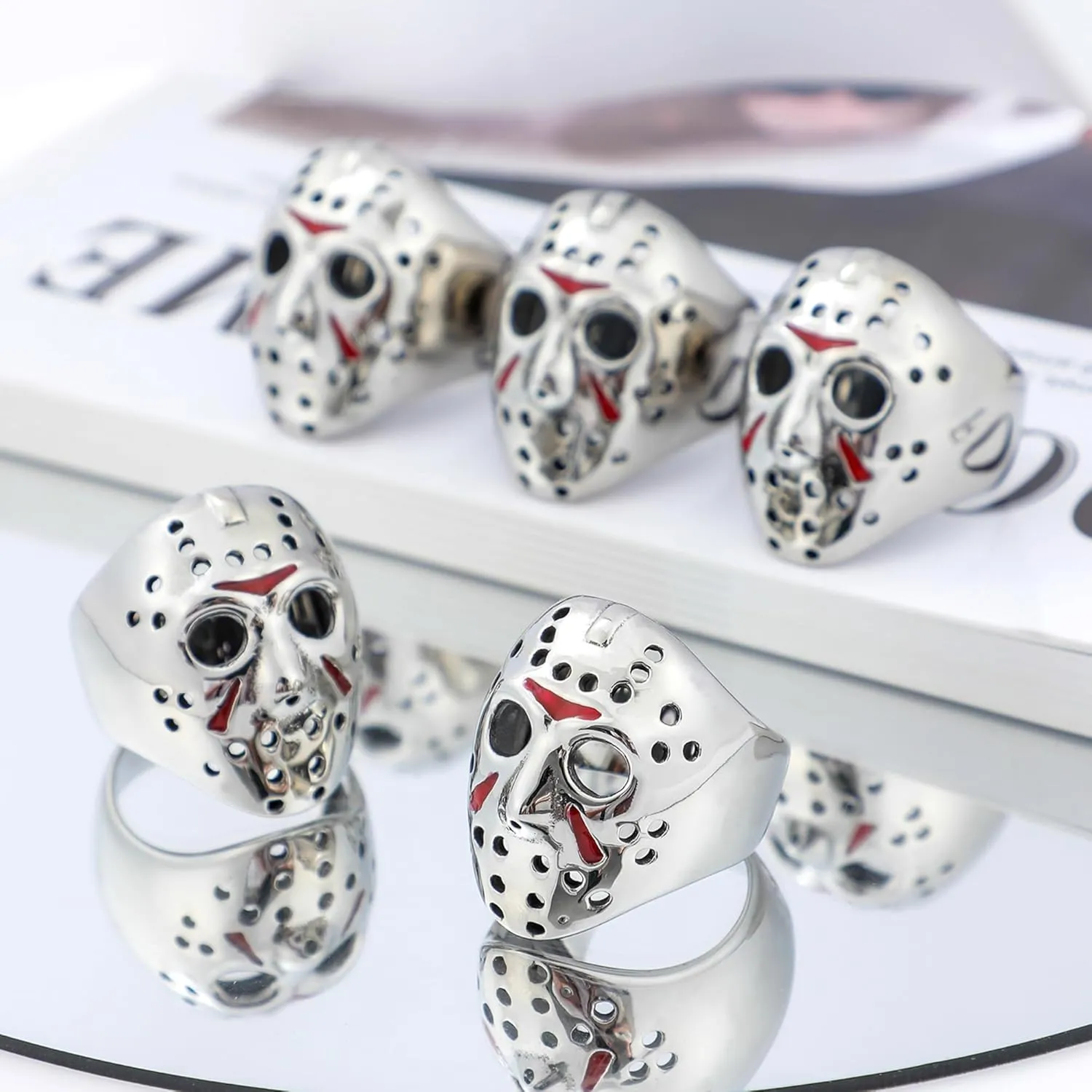 Jason Mask Ring Stainless Steel Rings for Women Mens Jason Ring Perfect Gifts for Halloween,Size 7-13,Fashion Punk Rings Jewelry Decorations