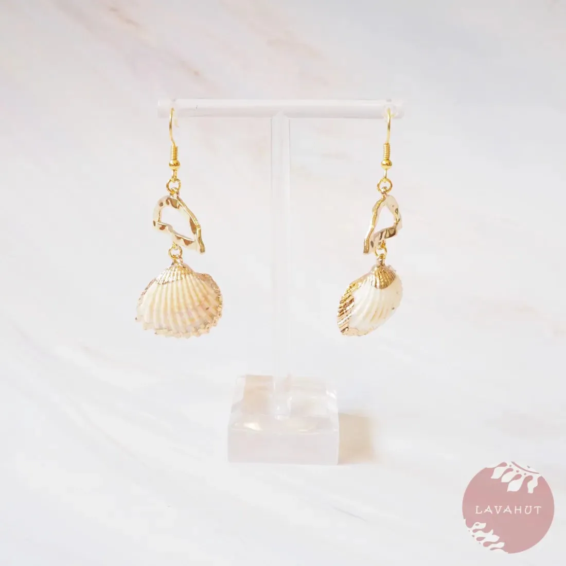 Jazzy White Ark Seashell Drop Earrings